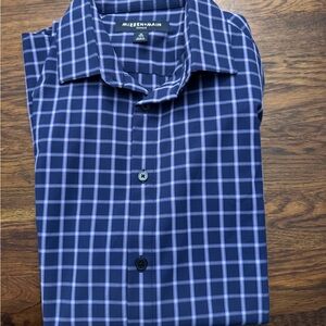 Mizzen+Main Navy Blue Windowpane Dress Shirt with Light Blue Grid